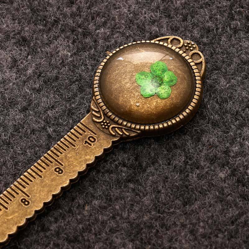 Wholesale Retro Dried Flower Metal Eternal Flower Dried Flower Multifunctional Ruler Bookmark