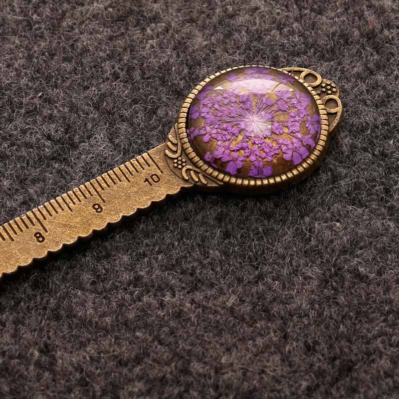 Wholesale Retro Dried Flower Metal Eternal Flower Dried Flower Multifunctional Ruler Bookmark