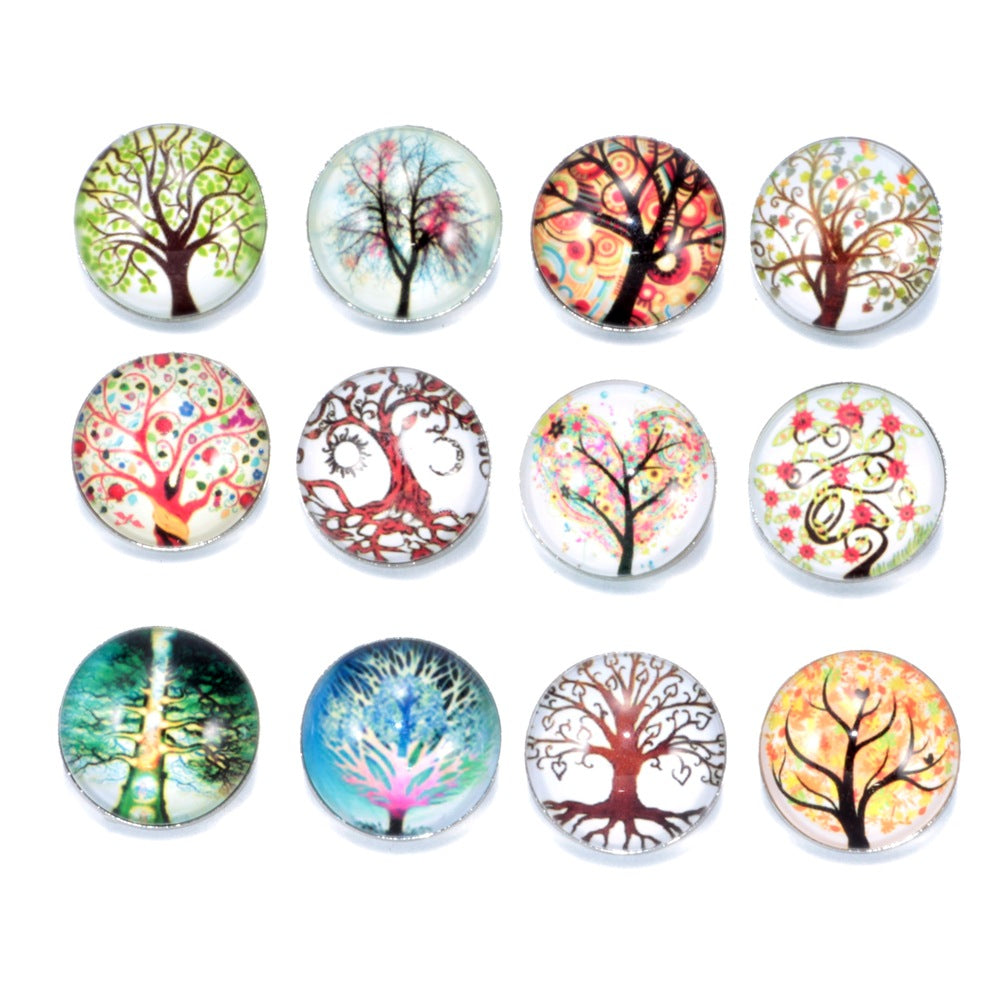 Wholesale 10pcs Alloy 18MM Tree of Life Glass Dutch Buttons