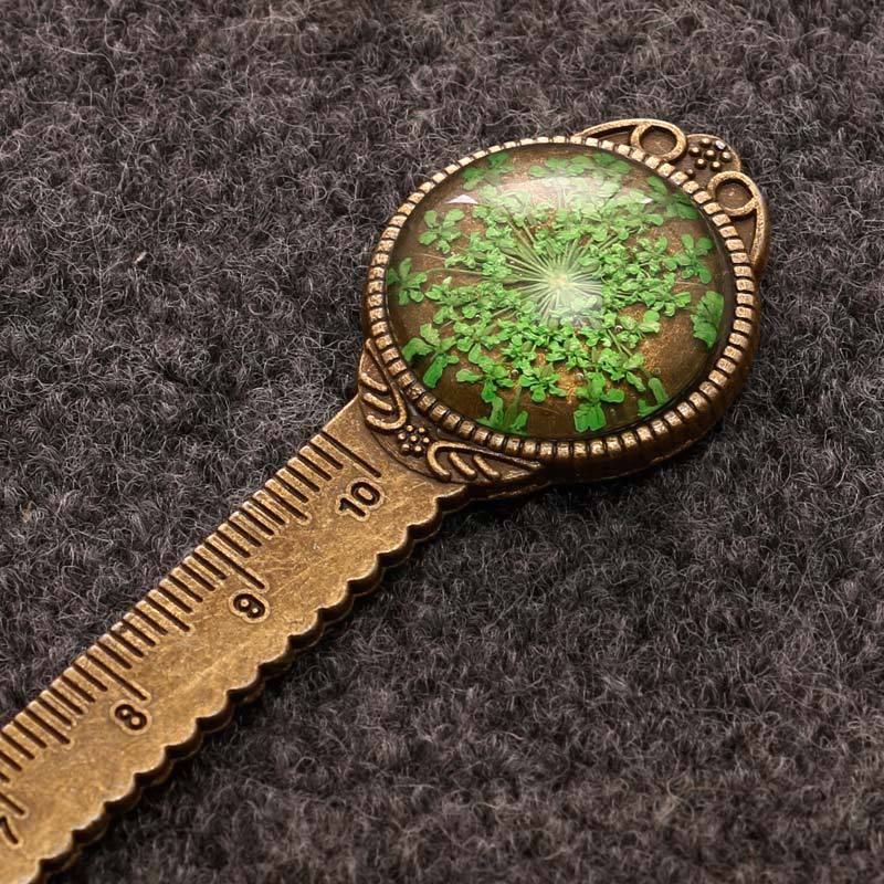 Wholesale Retro Dried Flower Metal Eternal Flower Dried Flower Multifunctional Ruler Bookmark