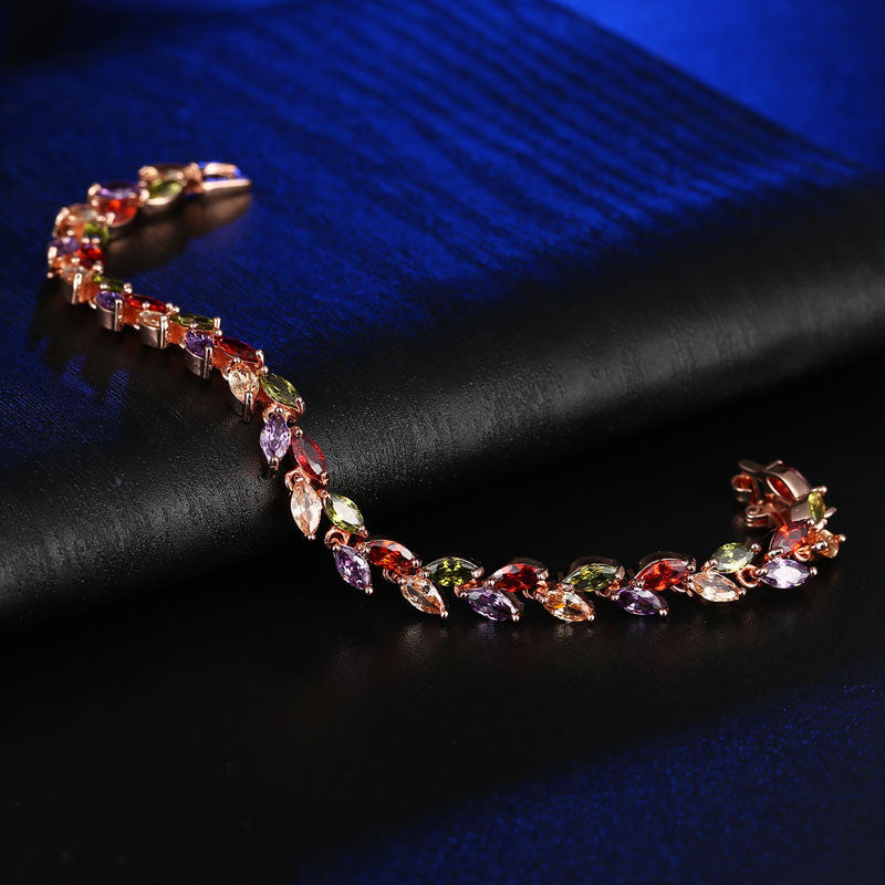 Wholesale Colorful Crystal Willow Leaf Copper Zircon Bracelet