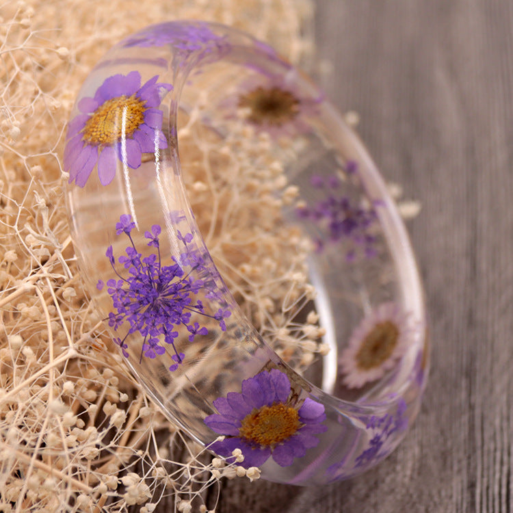 Wholesale 6pcs Epoxy Resin Natural Real Dried Flower Bracelet