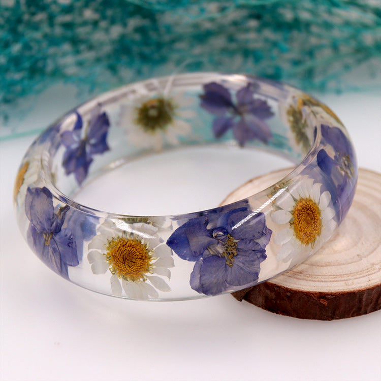 Wholesale 6pcs Epoxy Resin Natural Real Dried Flower Bracelet