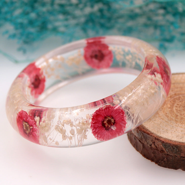 Wholesale 6pcs Epoxy Resin Natural Real Dried Flower Bracelet
