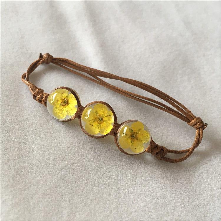 Wholesale Dried Flower Bracelet&Time Gemstone Narcissus Eternal Flower Weaving Bracelet