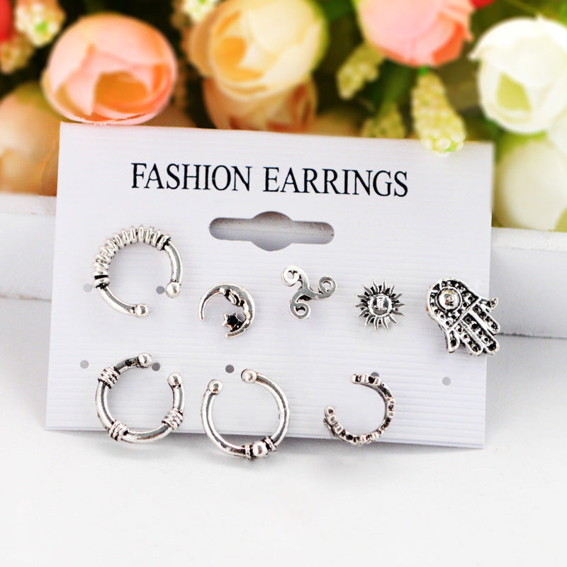 Wholesale Vintage Sun Moon Set of Eight Earrings