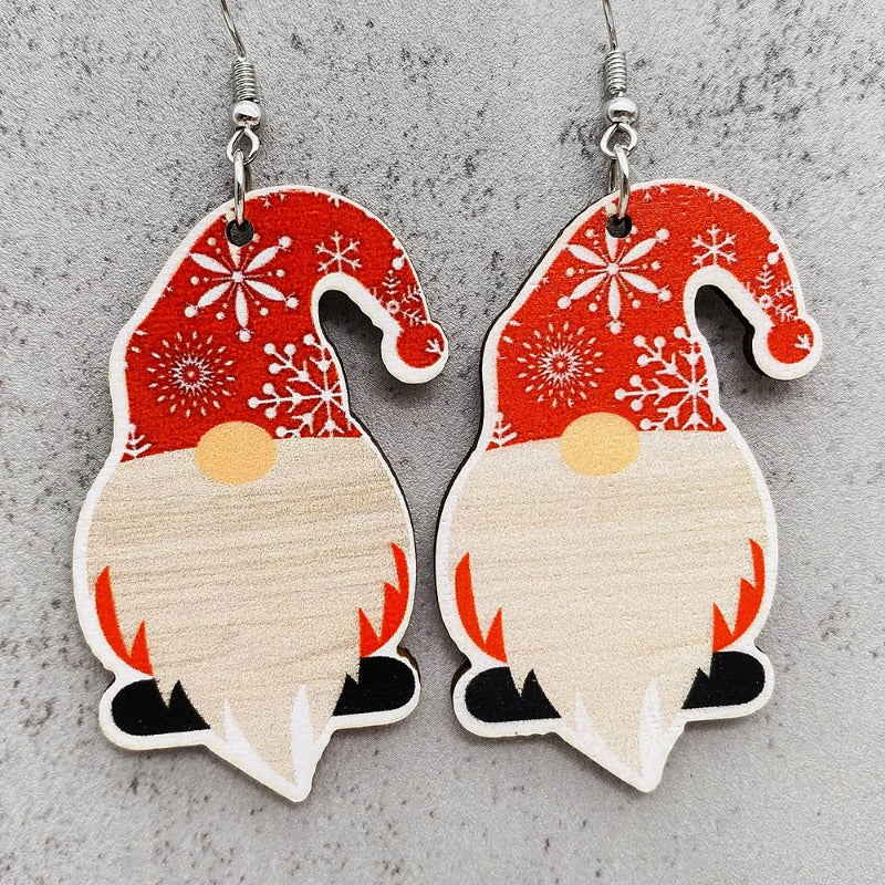 Wholesale Christmas red plaid dwarf wood earrings