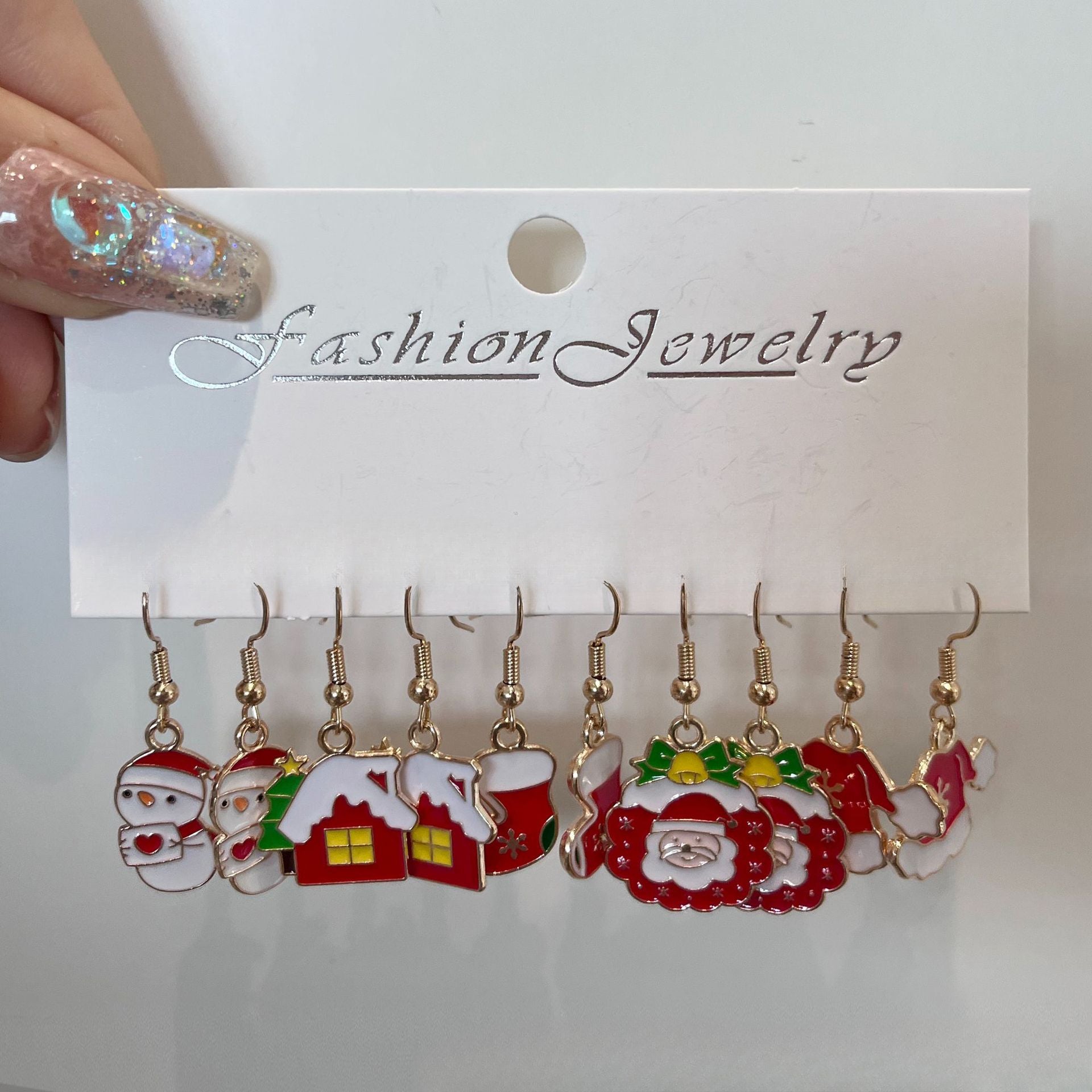 Wholesale 5pcs/pack Dripping Christmas Earrings Bell Elk Stud Earrings