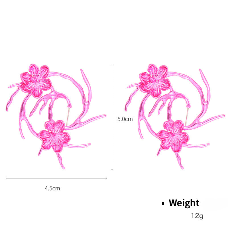 Wholesale Colorful Metal Flower Cyber Earrings