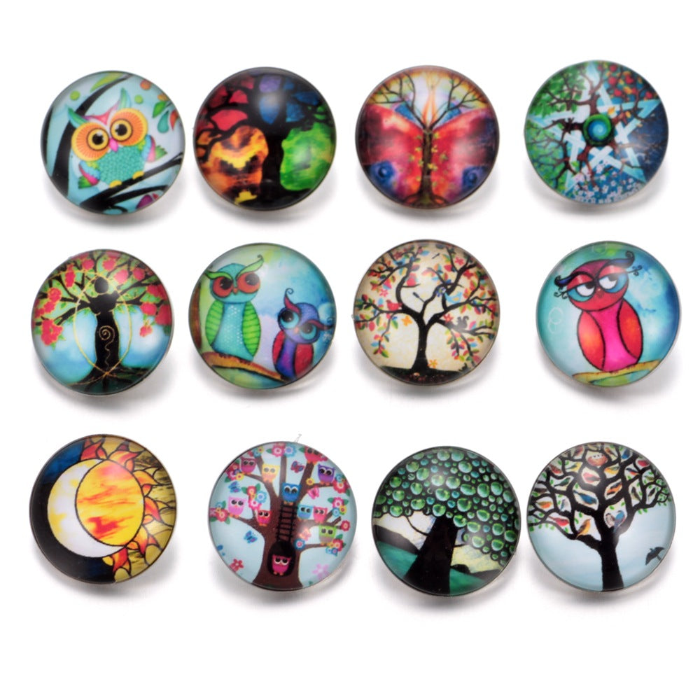 Wholesale 10pcs Alloy 18MM Tree of Life Glass Dutch Buttons