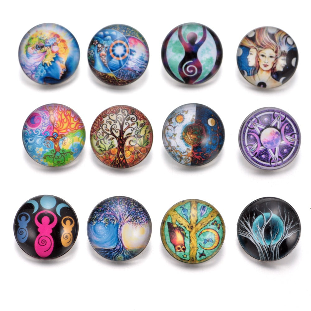 Wholesale 10pcs Alloy 18MM Tree of Life Glass Dutch Buttons
