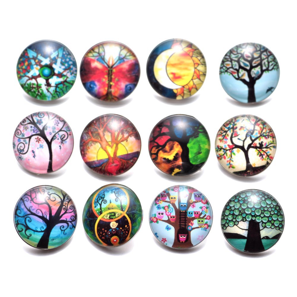 Wholesale 10pcs Alloy 18MM Tree of Life Glass Dutch Buttons