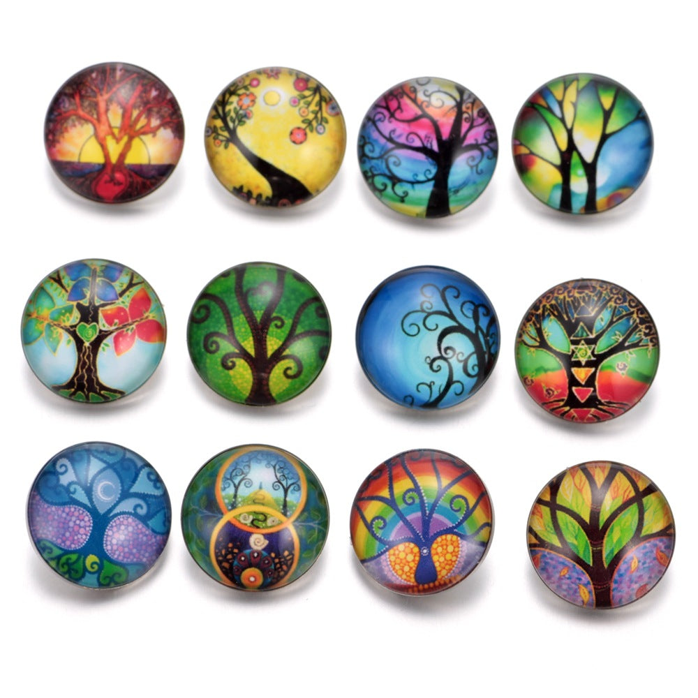 Wholesale 10pcs Alloy 18MM Tree of Life Glass Dutch Buttons
