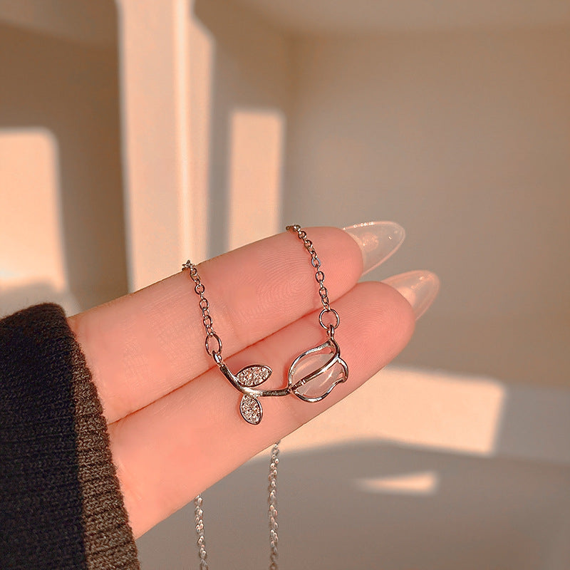 Wholesale Sweet Tulip Micro Paved Light Luxury Clavicle Necklaces