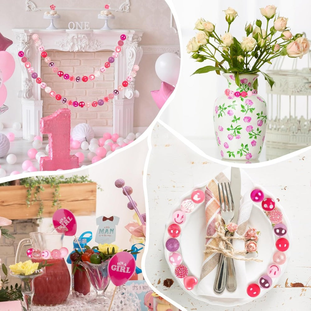 Wholesale Whaline 50Pcs 20mm Mixed Preppy Heart Bubblegum Beads 16 Styles Pink White Spacer Bead Chunky Beads Set Jumbo Plastic Beads for Crafts and Jewelry Making Boutique DIY Craft Supplies