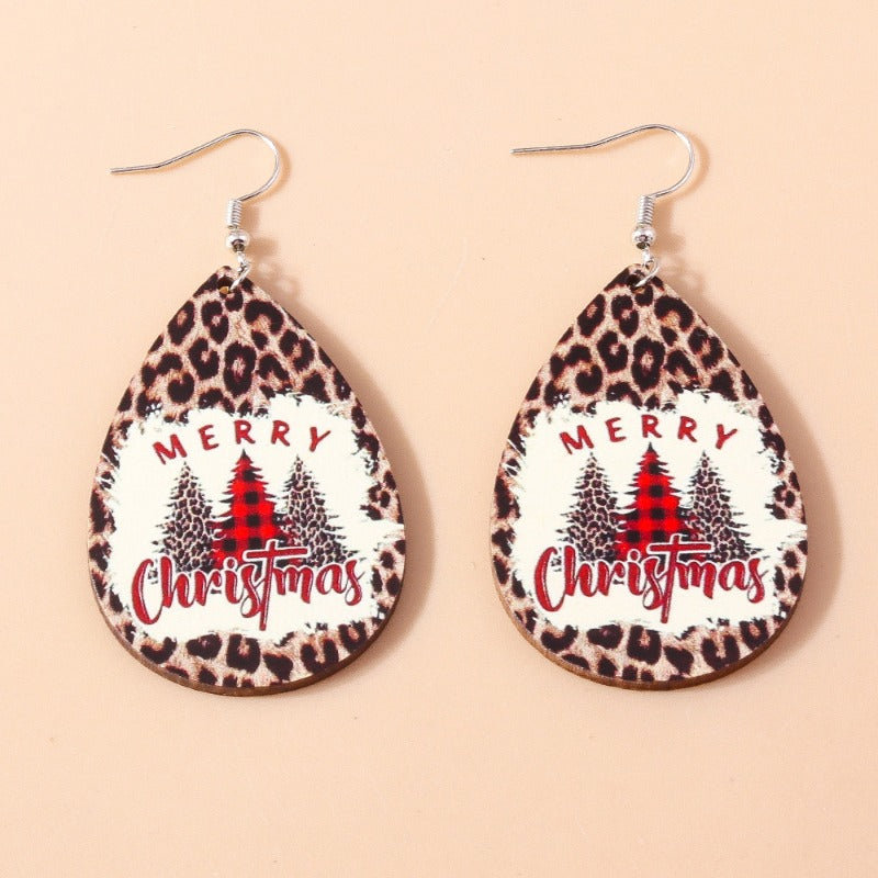 Wholesale Christmas Cartoon Santa Claus Drop Shape Wooden Earrings