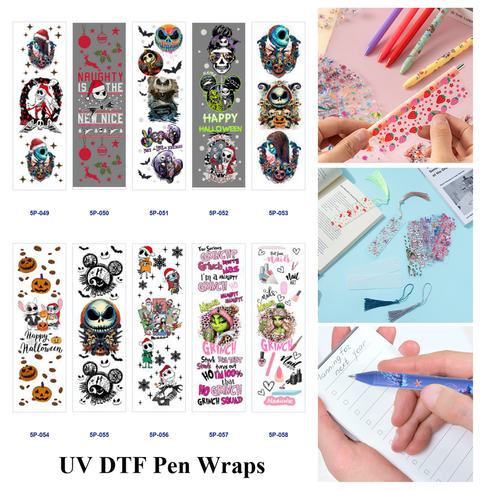 Wholesale 2/ 8/ 16pcs  Christmas Skull Festive Quote &  Beauty Text Print Pen and Bookmark Stickers UV DTF Wraps OLY Exclusive