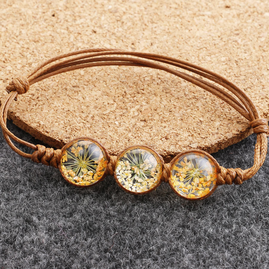 Wholesale Dried Flower Bracelet&Time Gemstone Narcissus Eternal Flower Weaving Bracelet