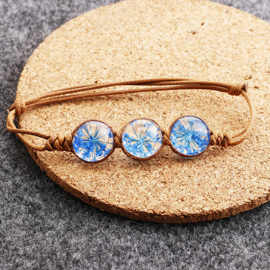 Wholesale Dried Flower Bracelet&Time Gemstone Narcissus Eternal Flower Weaving Bracelet