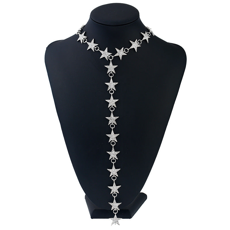 Wholesale Five Pointed Star Diamond Long Pendant Alloy Necklaces