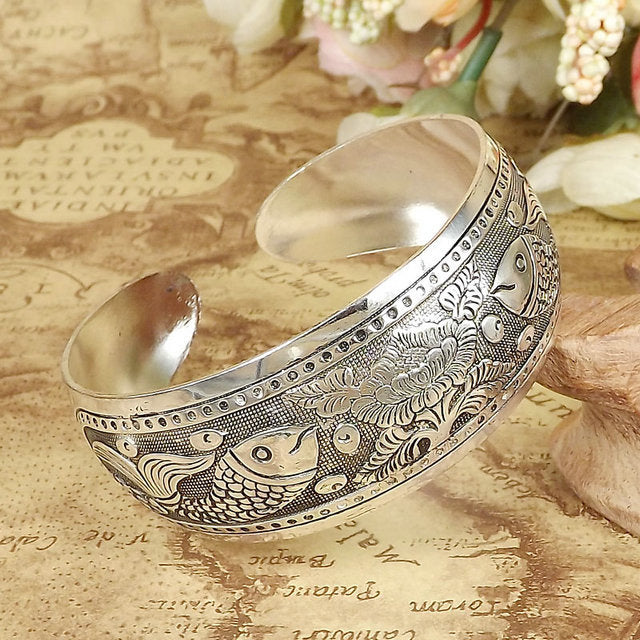 Wholesale Retro Ethnic Style Peony Wide Bracelet
