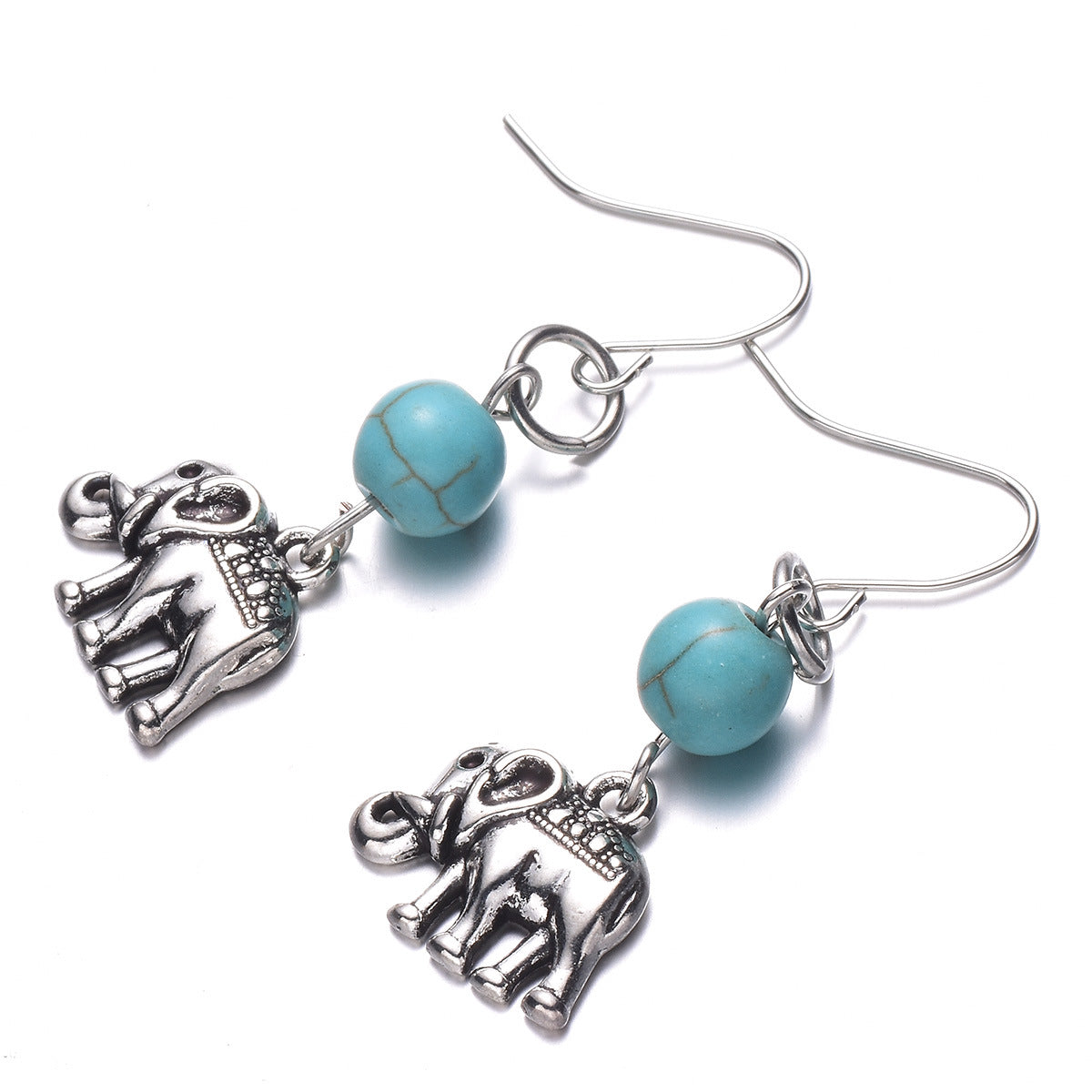 Wholesale Alloy Vintage Turquoise Elephant Earrings