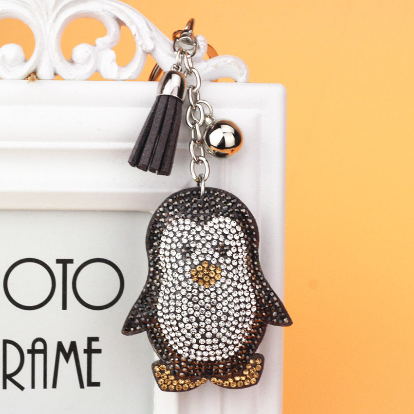 Wholesale Velvet Cute Penguin Tassels with Diamond Keychains