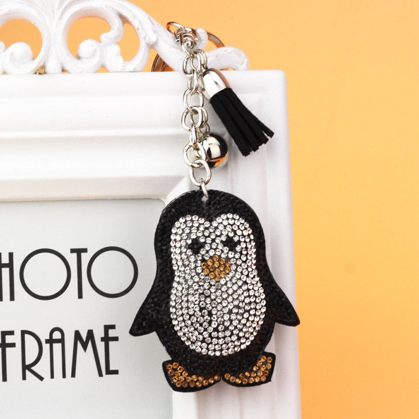 Wholesale Velvet Cute Penguin Tassels with Diamond Keychains