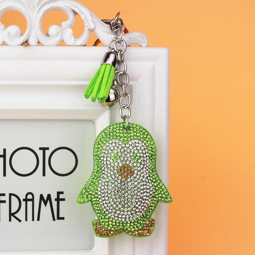 Wholesale Velvet Cute Penguin Tassels with Diamond Keychains