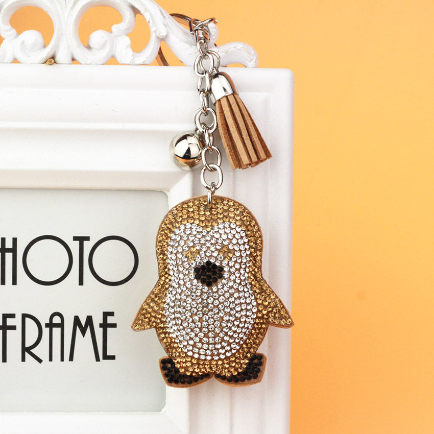 Wholesale Velvet Cute Penguin Tassels with Diamond Keychains