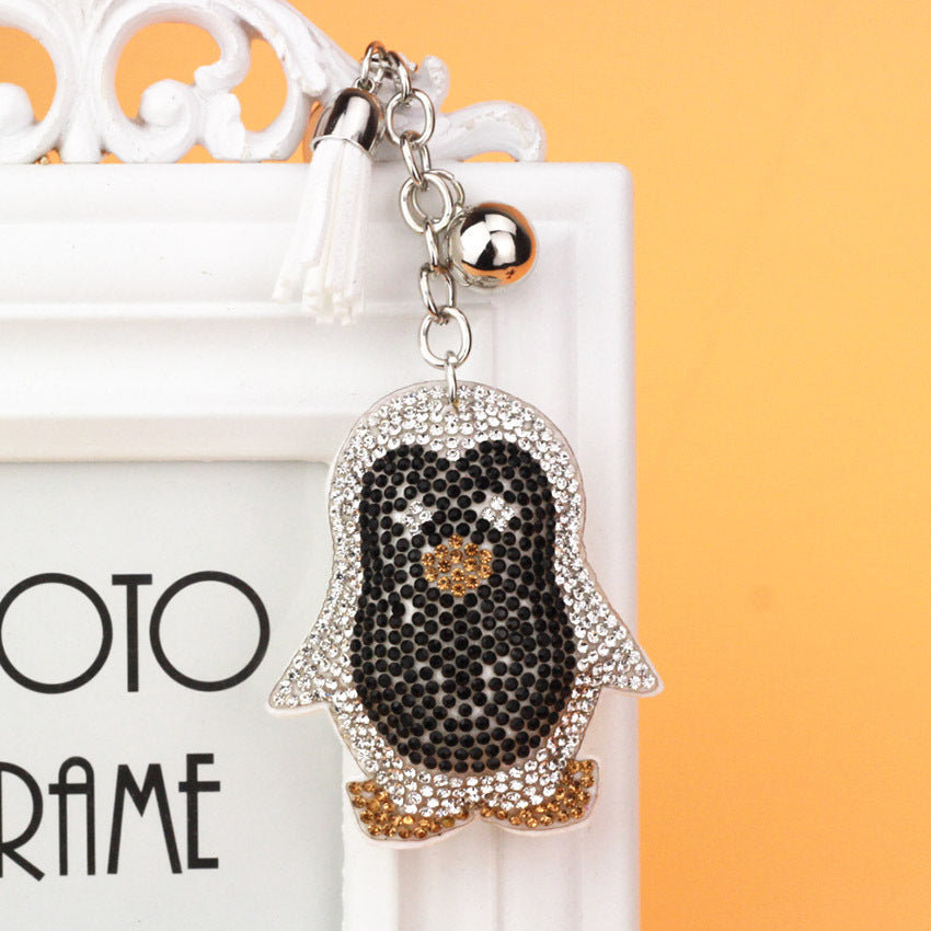 Wholesale Velvet Cute Penguin Tassels with Diamond Keychains