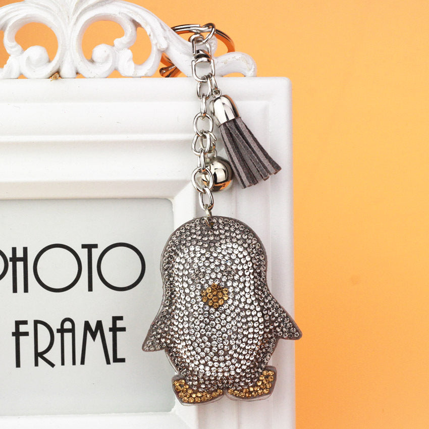 Wholesale Velvet Cute Penguin Tassels with Diamond Keychains