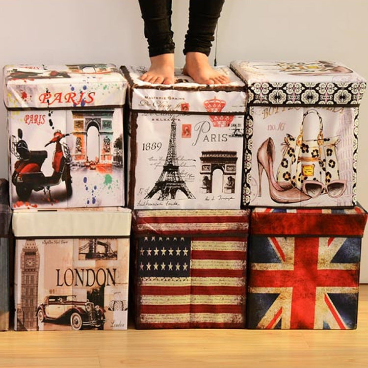 Wholesale Non-woven Fabric Retro Multifunctional Foldable Stool Storage Stool