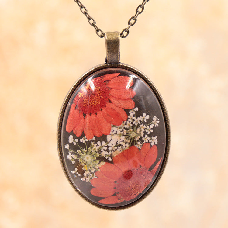 Wholesale 6pcs Time Gem Real Dried Flower Necklace