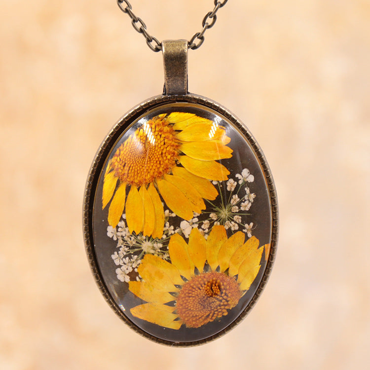 Wholesale 6pcs Time Gem Real Dried Flower Necklace