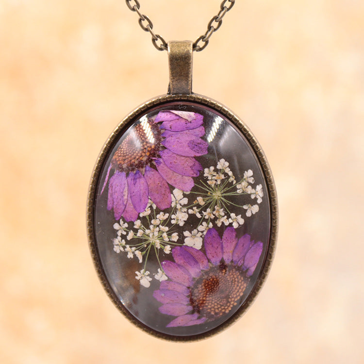 Wholesale 6pcs Time Gem Real Dried Flower Necklace