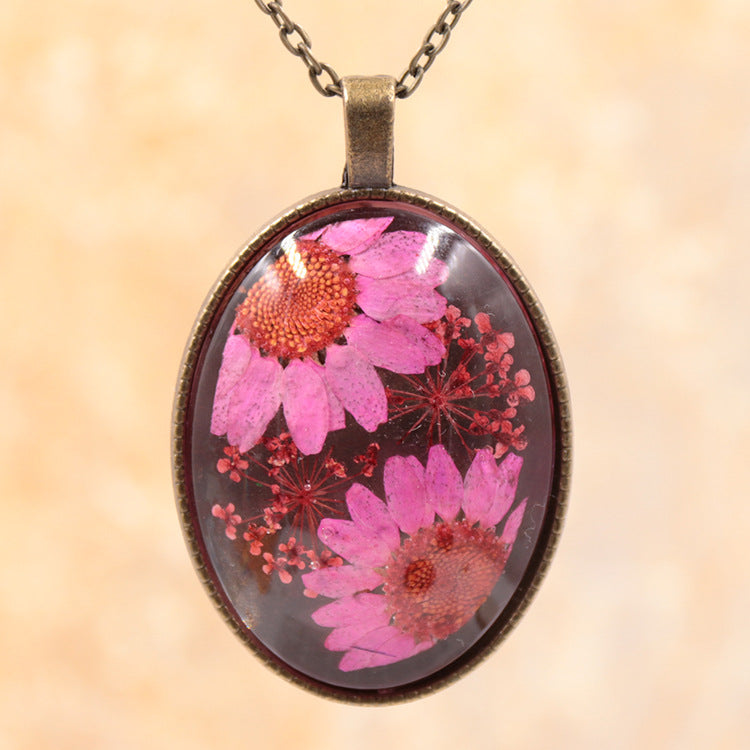 Wholesale 6pcs Time Gem Real Dried Flower Necklace