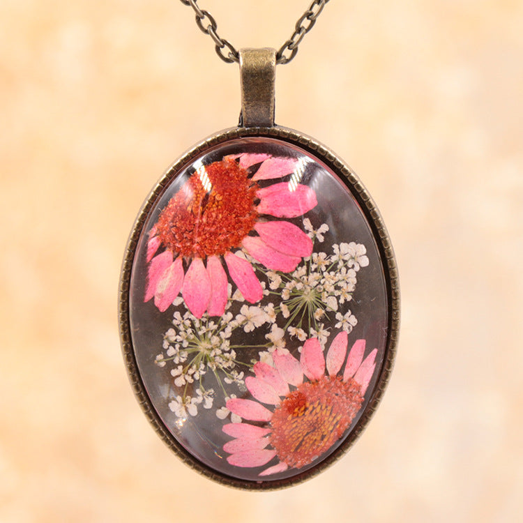 Wholesale 6pcs Time Gem Real Dried Flower Necklace