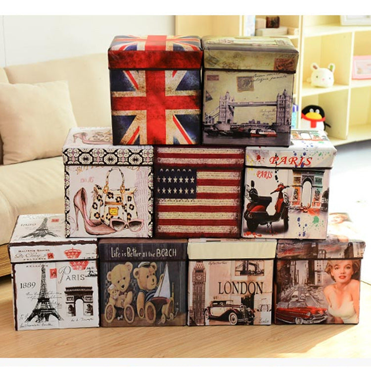 Wholesale Non-woven Fabric Retro Multifunctional Foldable Stool Storage Stool