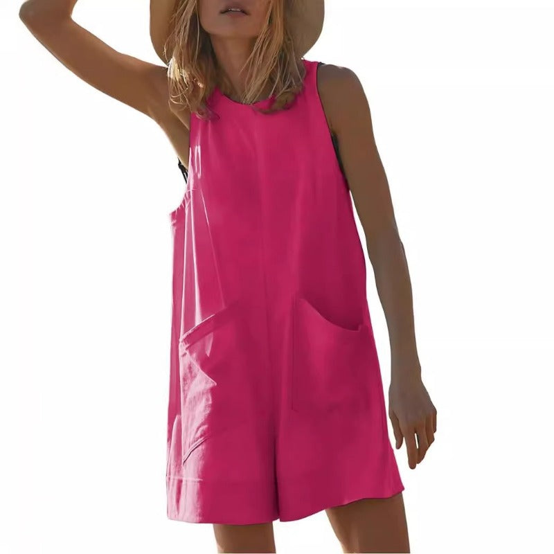 Wholesale Sleeveless Casual Pocket Fashion Three-quarter Jumpsuit