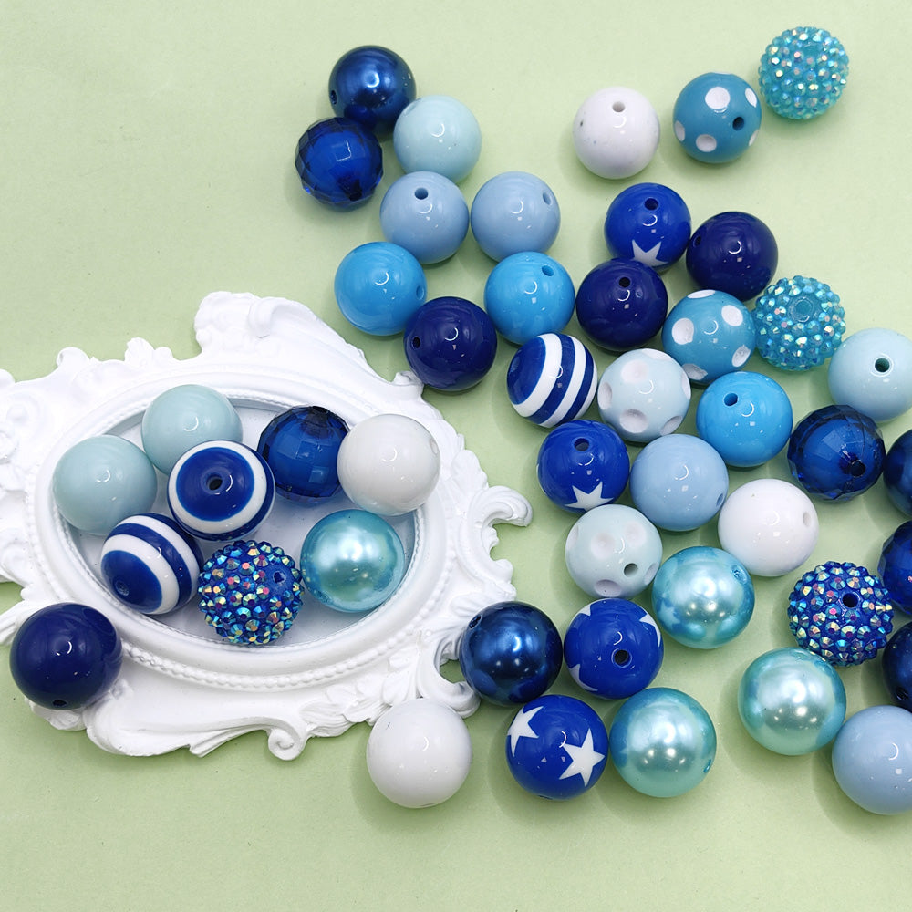 Wholesale 50pcs 20mm Blue Color Diamond Ball Acrylic Mixed Color Beads