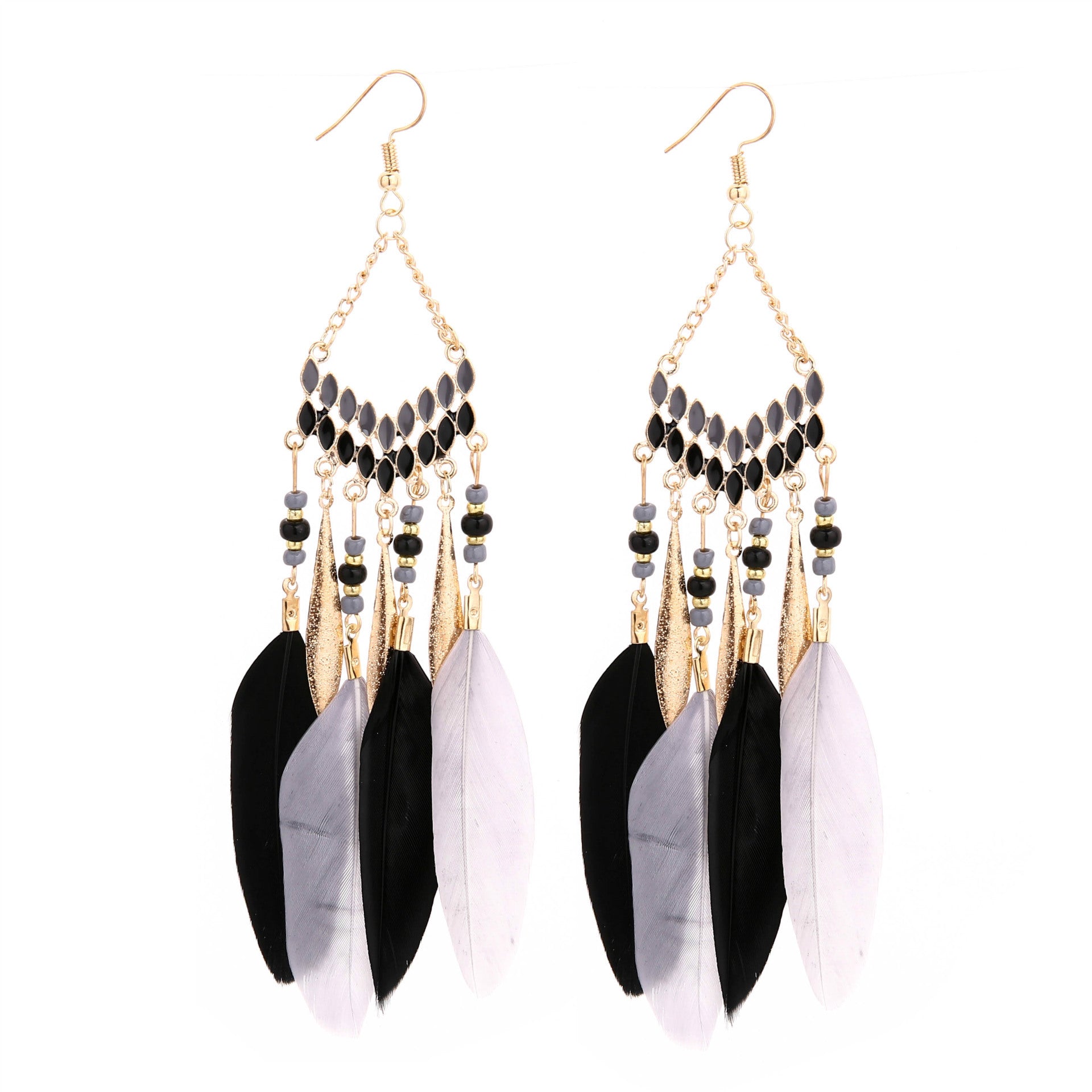 Wholesale Bohemian Beaded Tassel Feather Earrings Fashion Jewelry Accessory Gift For Wedding Boutique Resale