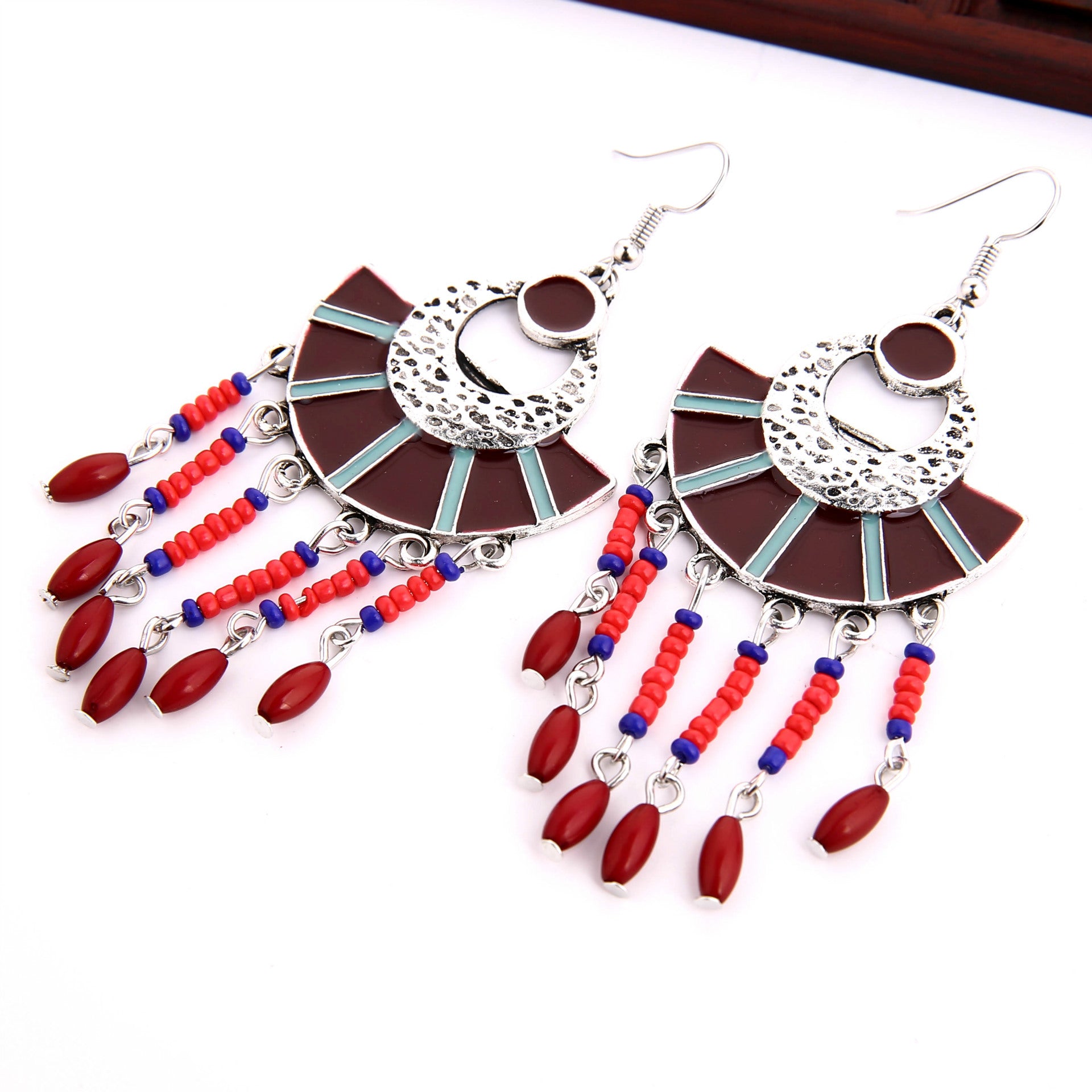 Wholesale Bohemian Feather Tassel Earrings For Women Retro Alloy Long Drop Earrings Dripping Oil Decor Fashion Jewelry Accessory Gift