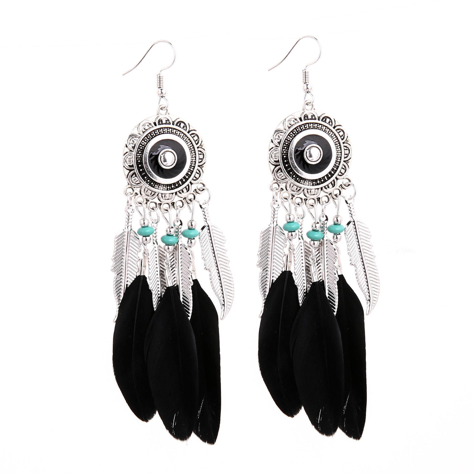Wholesale Round Disc Tassel Earrings Bohemian Feather Chain Dangle Jewelry Accessory For Party Wear Boutique Resale
