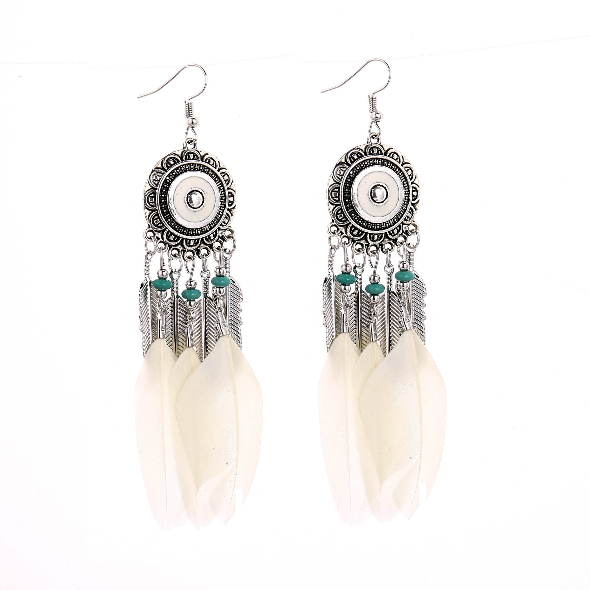 Wholesale Round Disc Tassel Earrings Bohemian Feather Chain Dangle Jewelry Accessory For Party Wear Boutique Resale