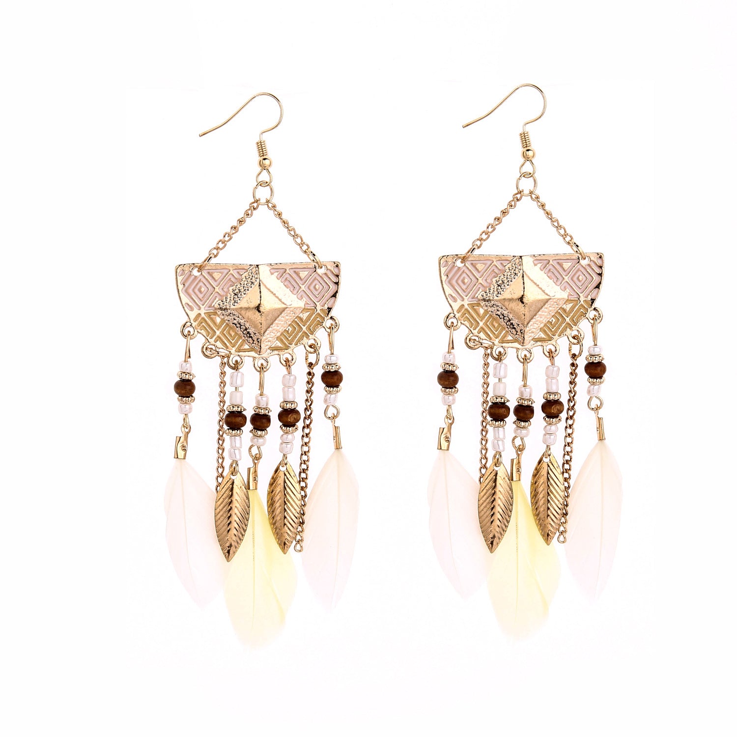 Wholesale Bohemian Earrings With Colorful Feathers And Beaded Tassel Travel Souvenir Gift Jewelry Accessory