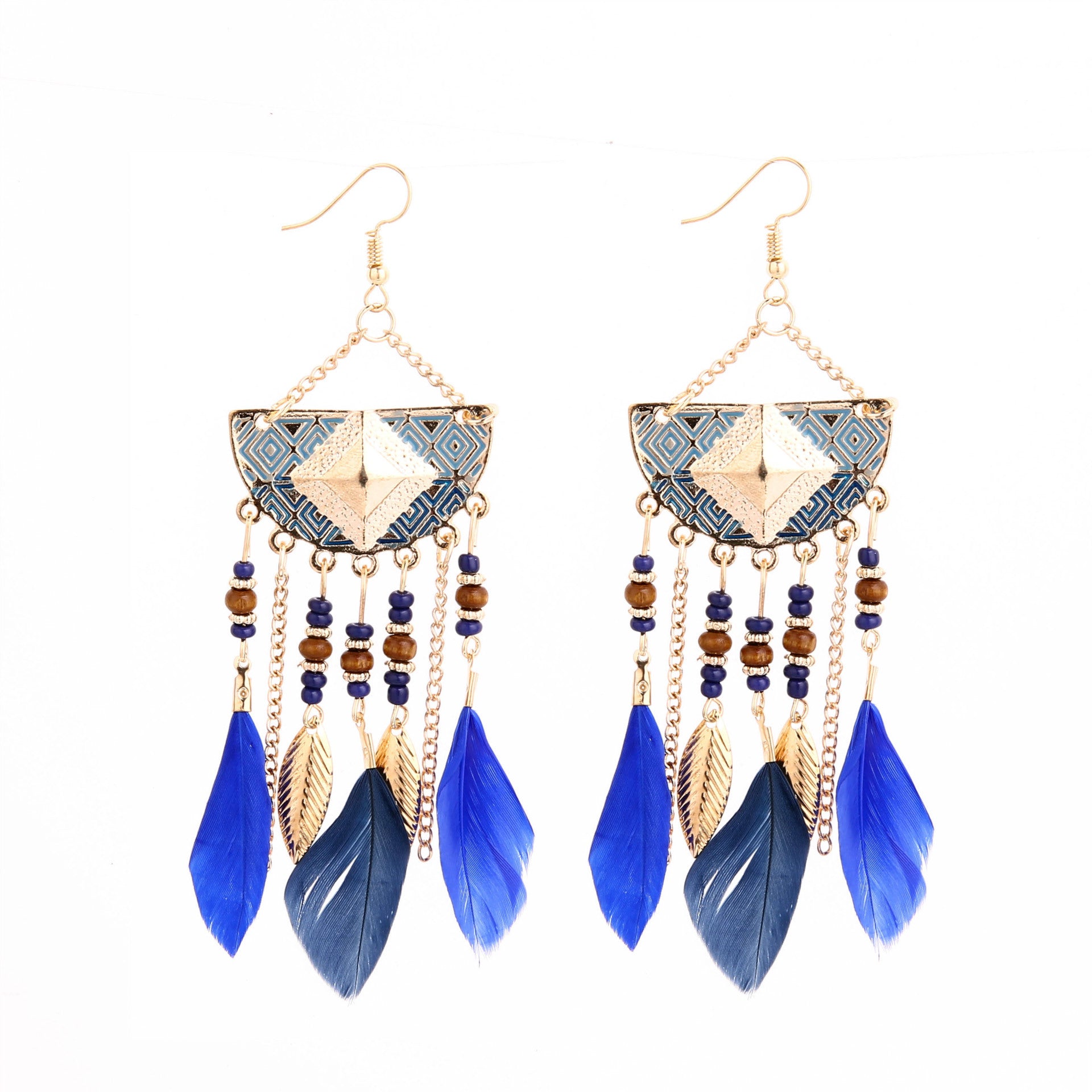 Wholesale Bohemian Earrings With Colorful Feathers And Beaded Tassel Travel Souvenir Gift Jewelry Accessory