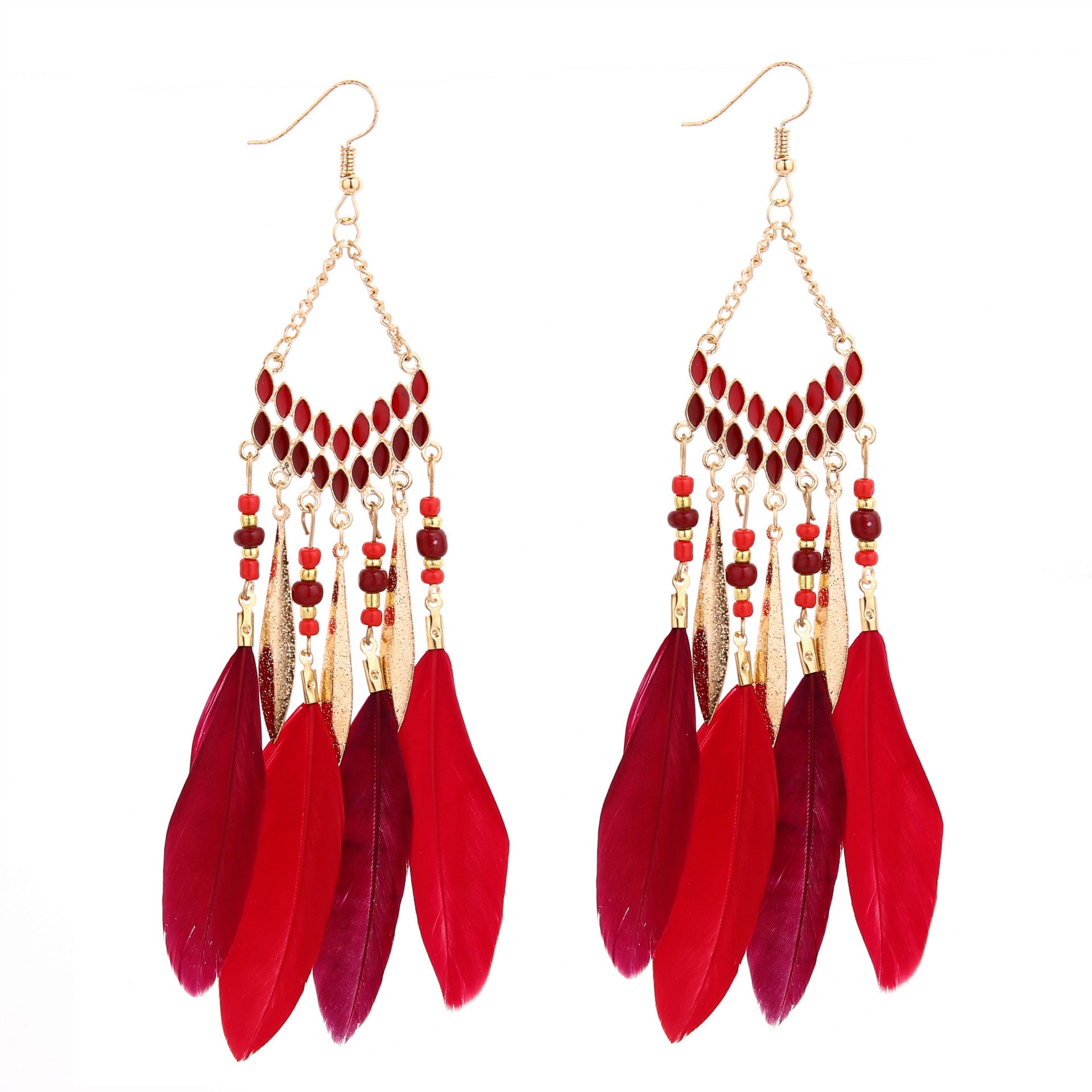 Wholesale Bohemian Beaded Tassel Feather Earrings Fashion Jewelry Accessory Gift For Wedding Boutique Resale