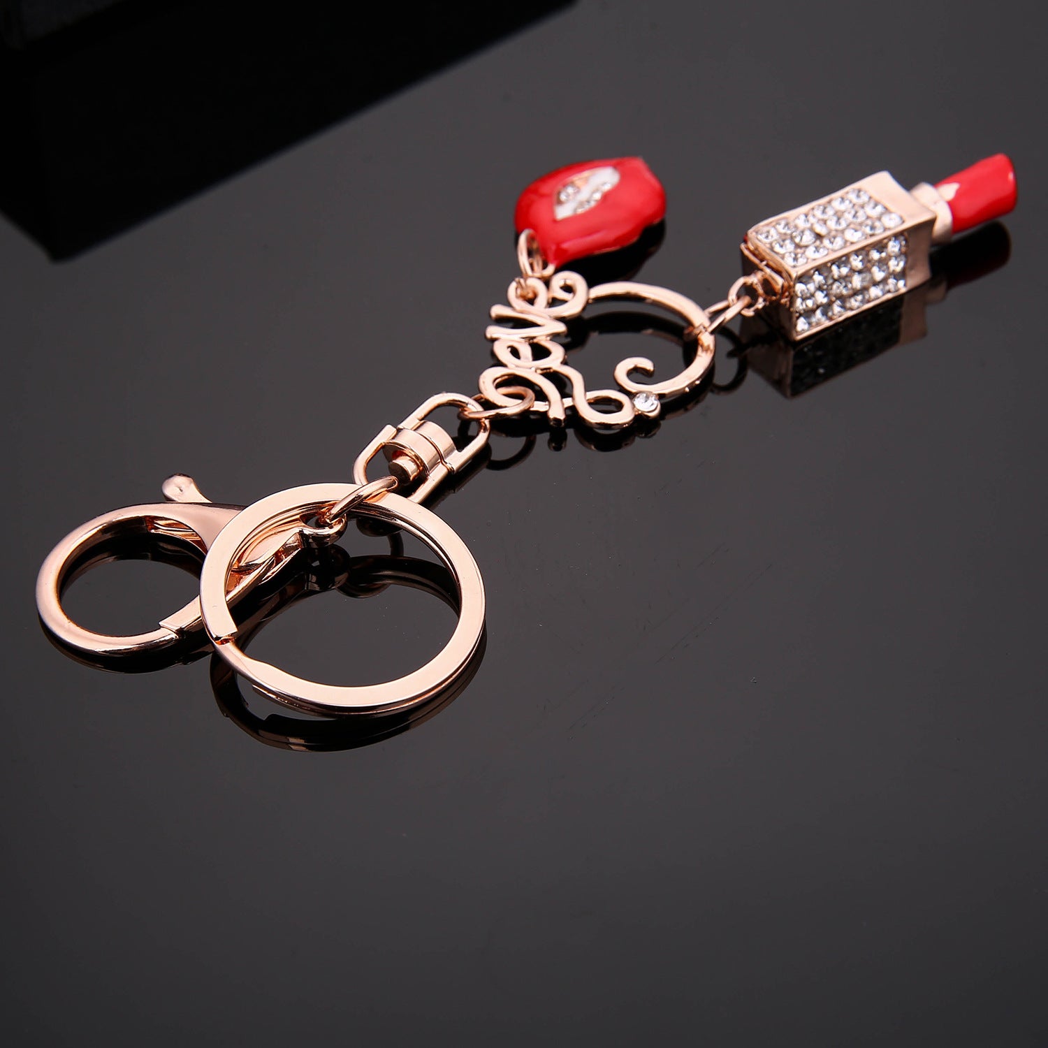 Wholesale Alloy Diamond Lipstick Lip Keychain