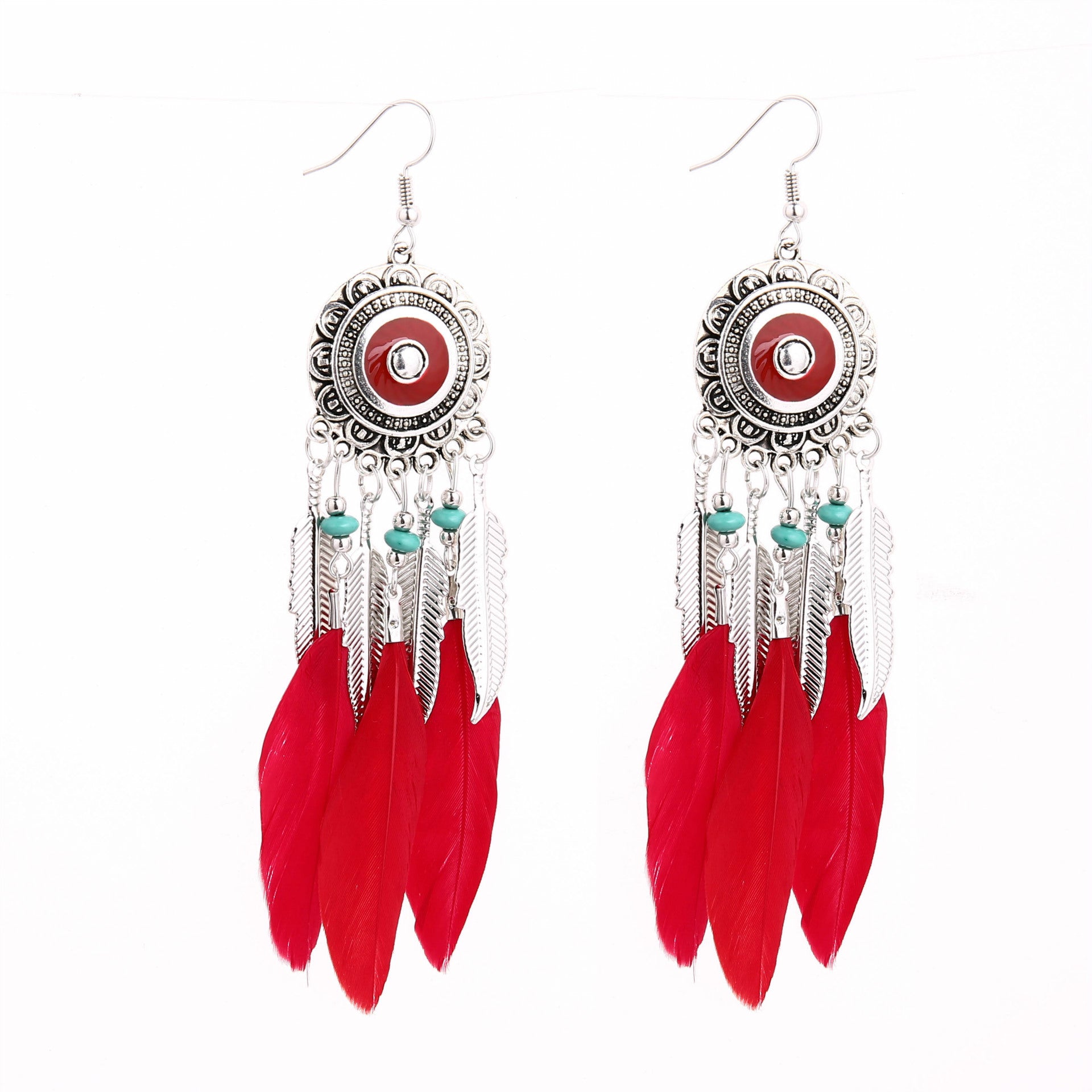 Wholesale Round Disc Tassel Earrings Bohemian Feather Chain Dangle Jewelry Accessory For Party Wear Boutique Resale